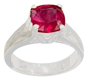 3.5 Carat Cushion Treated Ruby 14 Karat White Gold Ring
