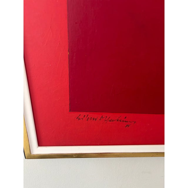 Mid-Century Modern Silvio Oppenheim Mid-Century Abstract Geometric Painting in Red & Blue Signed 1984 For Sale - Image 3 of 11