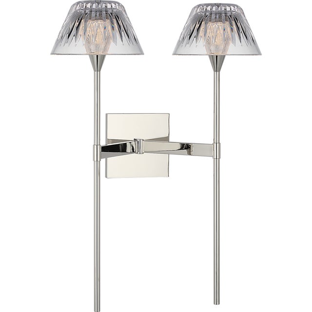 Modern Waterford for Visual Comfort Signature Blaze 19" 2 Light Tail Sconce in Polished Nickel with Clear Crystal For Sale - Image 3 of 13