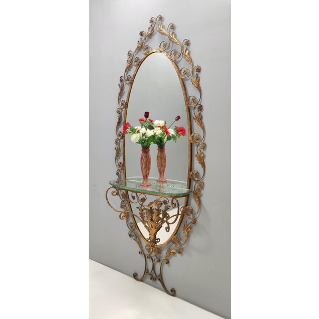 Mid-Century Modern Entryway Mirror and Brass and Glass Console with Floral Frame attributed to Pierluigi Colli, 1960s For Sale - Image 3 of 14