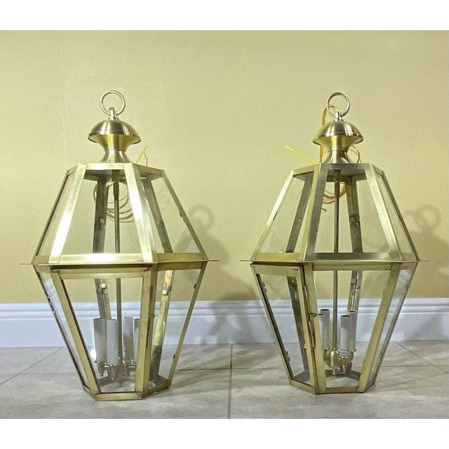 Pair of Six Sides Solid Brass Handcrafted Hanging Lanterns For Sale - Image 9 of 11
