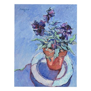 Richild Holt, Pansies, 1990, Oil Painting on Canvas, Framed For Sale