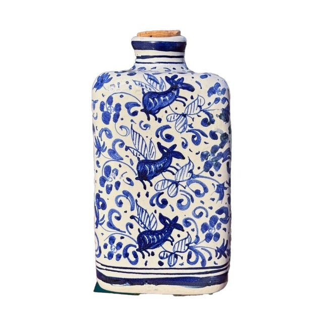 Italian Maiolica Apothecary Jar, Triangular Form, Cobalt Blue & White Pharmacy Vessel For Sale In Palm Springs - Image 6 of 6
