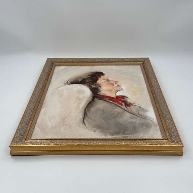 1960s Original Mid-Century Portrait Study Oil Painting in Gilt Frame For Sale - Image 5 of 9