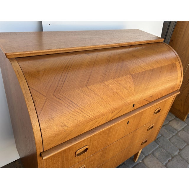 Vintage 1960s Egon Ostregaard Danish Teak Rolltop Secretary Desk / Dresser For Sale - Image 9 of 14