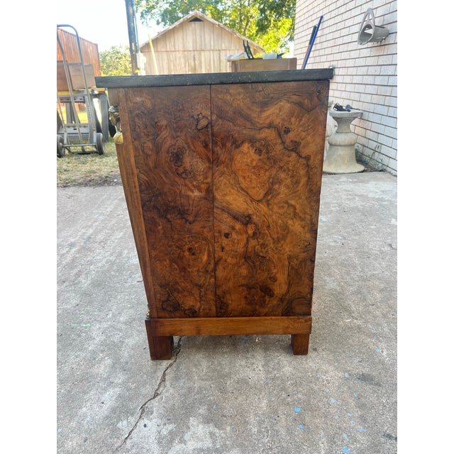 French 19th Century Empire Marble Top Burl Walnut Commode For Sale - Image 10 of 12