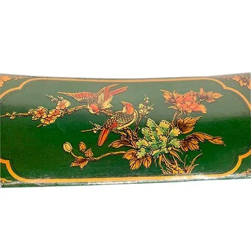 Chinese Asian Hand Painted Saddle Shape Jewelry Box, Green For Sale - Image 3 of 7