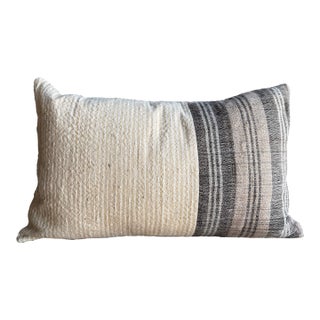 Vintage Turkish Hemp Rug Pillow 18" X 28" With Down Insert For Sale