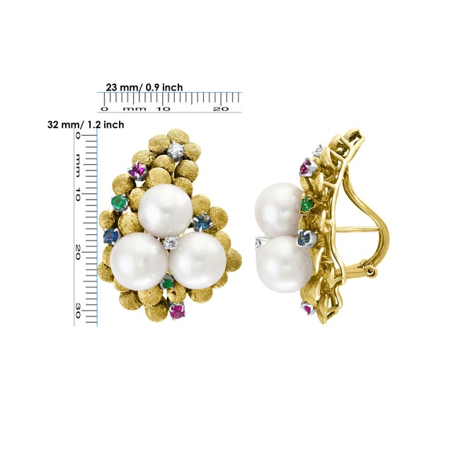 Antique Pearl and Brushed Gold Necklace and Earring Suite, Bridal 18 Karat Gold For Sale - Image 9 of 18