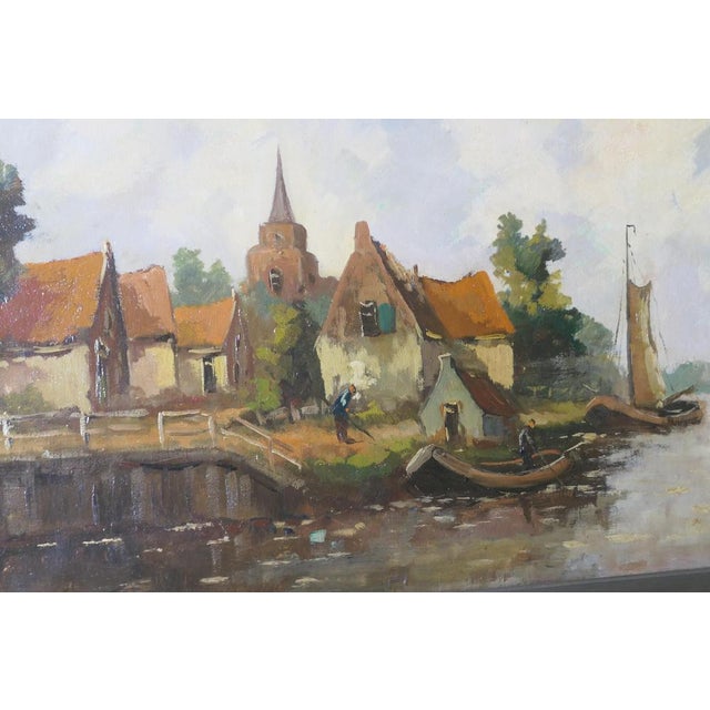 W. v. Dijk, Village from the Water, 19th Century, Oil Painting, Framed For Sale - Image 3 of 8