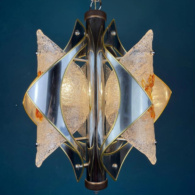 Mid-Century Amber Murano Chrome Chandelier by Toni Zuccheri for Mazzega, Italy, 1970s For Sale - Image 13 of 13