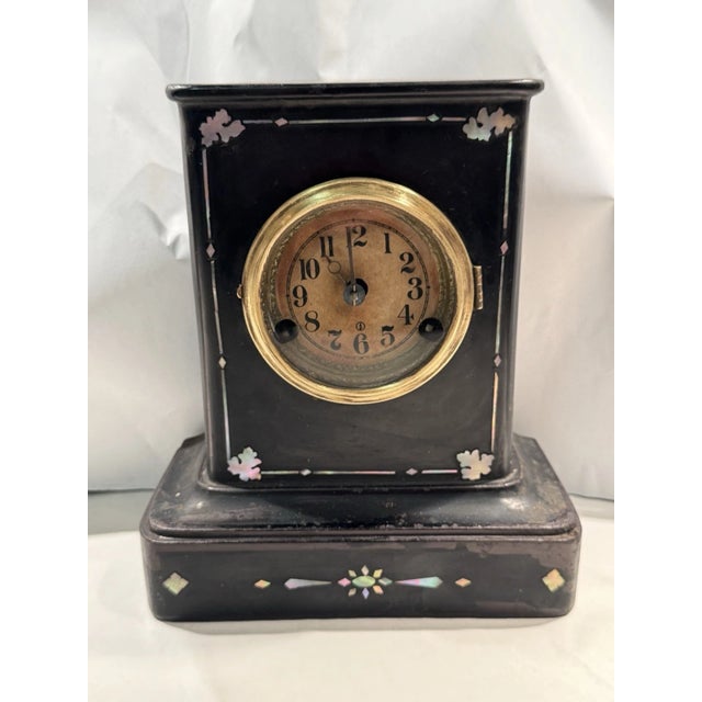 19th Century 19th Century American Cast Iron Mantel Clock With Pearl Inlay For Sale - Image 5 of 12