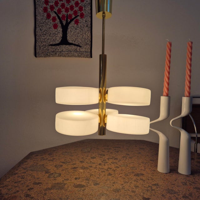 Gold Mid-Century Brass and Glass Pendant from Kaiser, 1960s For Sale - Image 8 of 12