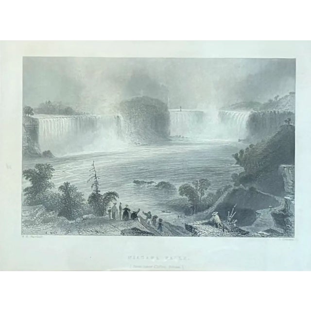 American 1840 Steel Engraving Titled Niagara Falls Near Clifton House in an Antique Gilt and Black Glass Frame For Sale - Image 3 of 8