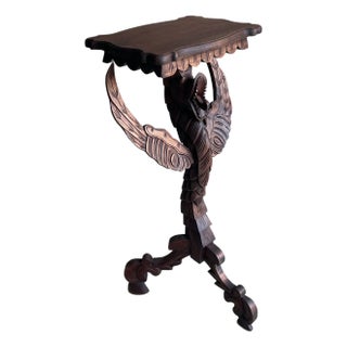 Antique Victorian Hand Carved Solid Mahogany Dragon or Phoenix Drink Table For Sale