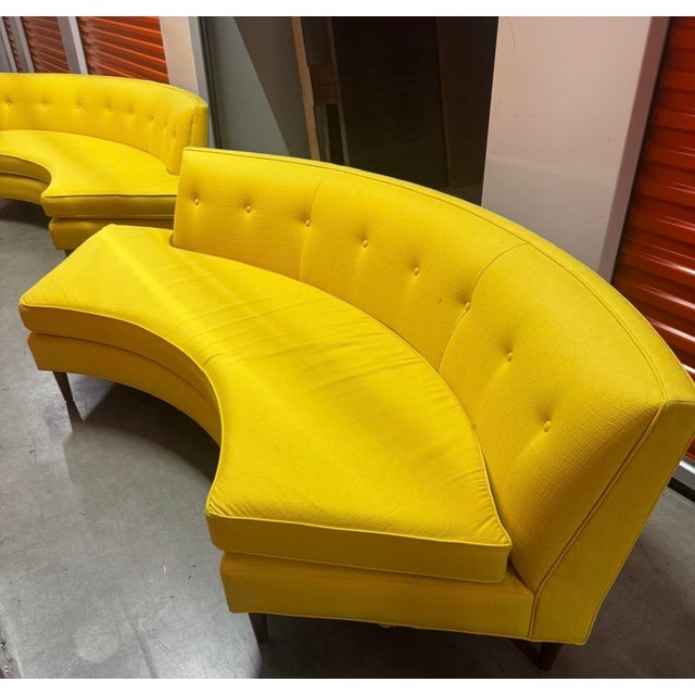 Pair of Jonathan Adler Curved Arc Banquette Sectional — Custom Yellow Upholstery — Mid-Century Revival For Sale - Image 15 of 16