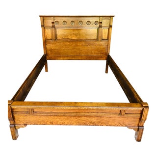 1880s Antique Eastlake Style Full Size Oak Bed Frame For Sale