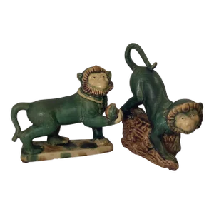 19th Century Chinoiserie Asian Ceramic Green Monkeys - A Pair.