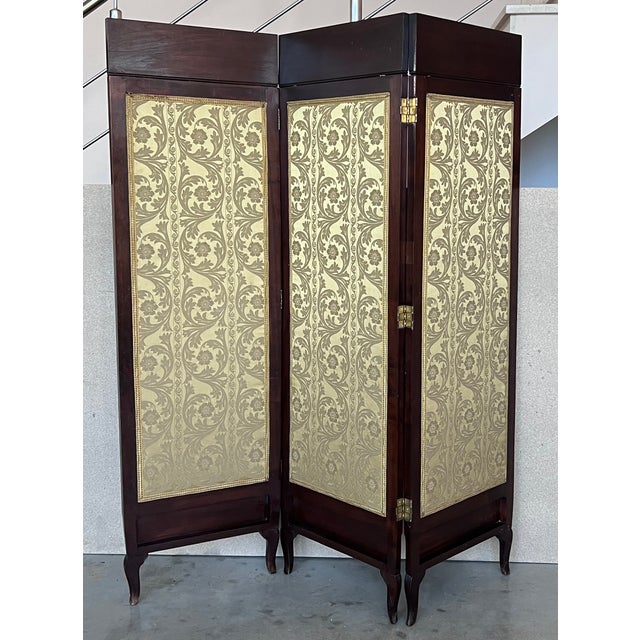 French Empire Mahogany 3-Fold Screen With Bronze Mounts For Sale - Image 4 of 9