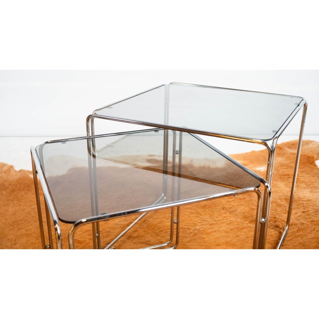 1970s Mid Century Chrome Nesting Tables, Set of 2 For Sale - Image 11 of 16
