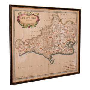 Large Antique 17th Century Dorset Map, Framed Cartography, Atlas, Robert Morden