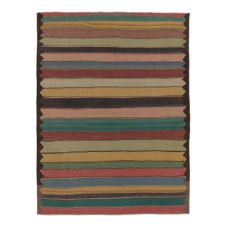 Rug & Kilim's Contemporary Rez Kilim With Multicolor Striped Design For Sale