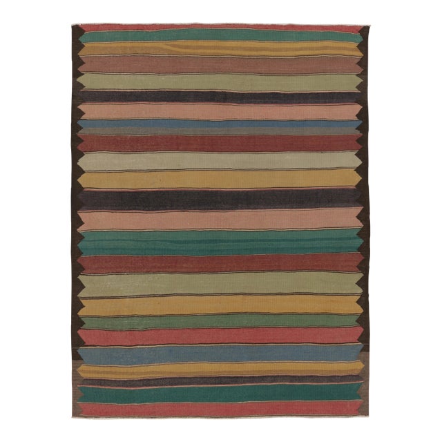 Rug & Kilim's Contemporary Rez Kilim With Multicolor Striped Design For Sale