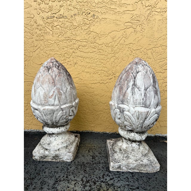 Vintage Boho Patinated Artichoke Concrete Garden Sculptures - A Pair For Sale - Image 4 of 4