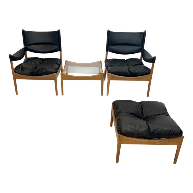 Mid-Century Modus Armchair, Table & Stool in Oak by Kristian Solmer Vedel for Soren Willadsen, Denmark, 1960s, Set of 4 For Sale