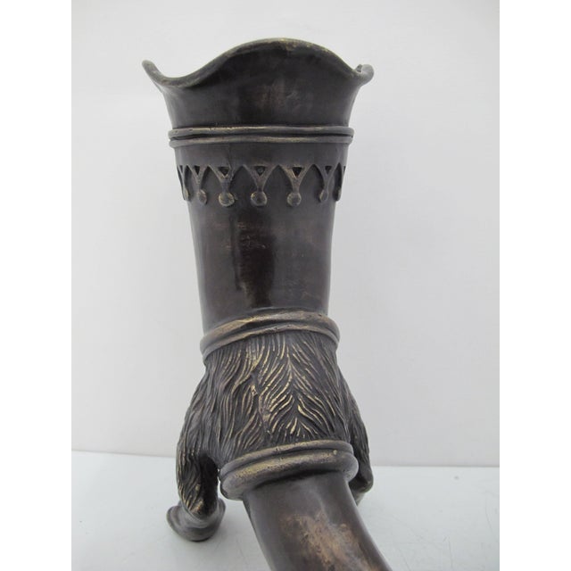 Decorative Bronze Lion Foot Drinking Horn Rhyton Vase Cornucopia Vessel Pair For Sale - Image 10 of 14