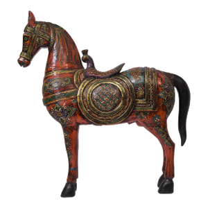 1940s Handcrafted White Wooden Horse Statue | Jeweled Indian Royal Equestrian Sculpture | Art Deco Wood Carving | Unique Housewarming Gift