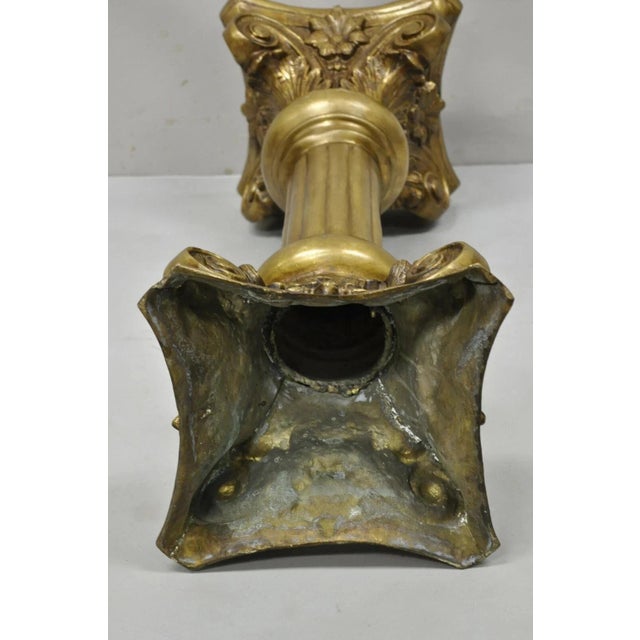 Bronze Vintage Neoclassical Brass Bronze Corinthian Column Pedestal Plant Stand For Sale - Image 8 of 10