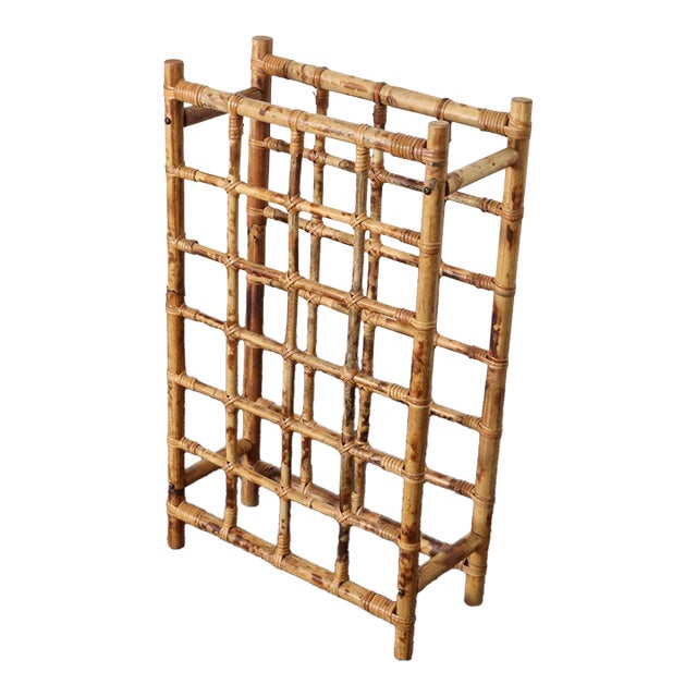Vintage Bamboo and Rattan 24 Bottle Tabletop of Floor Wine Rack / Stand For Sale