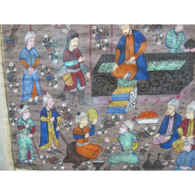 Blue Antique Persian Illuminated Manuscript Mughal Timur Holding Court in Garden For Sale - Image 8 of 9