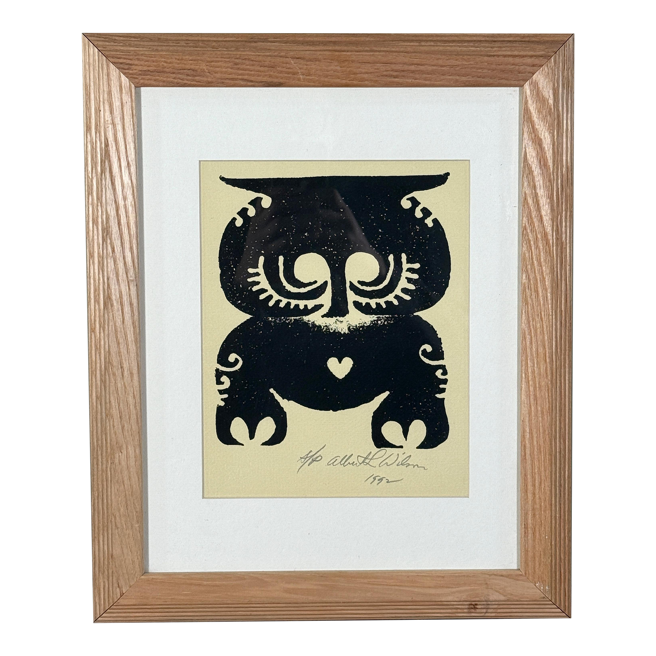 owl様リクエスト Vintage Albert Leon Wilson Signed Modernist Owl Print c.1972