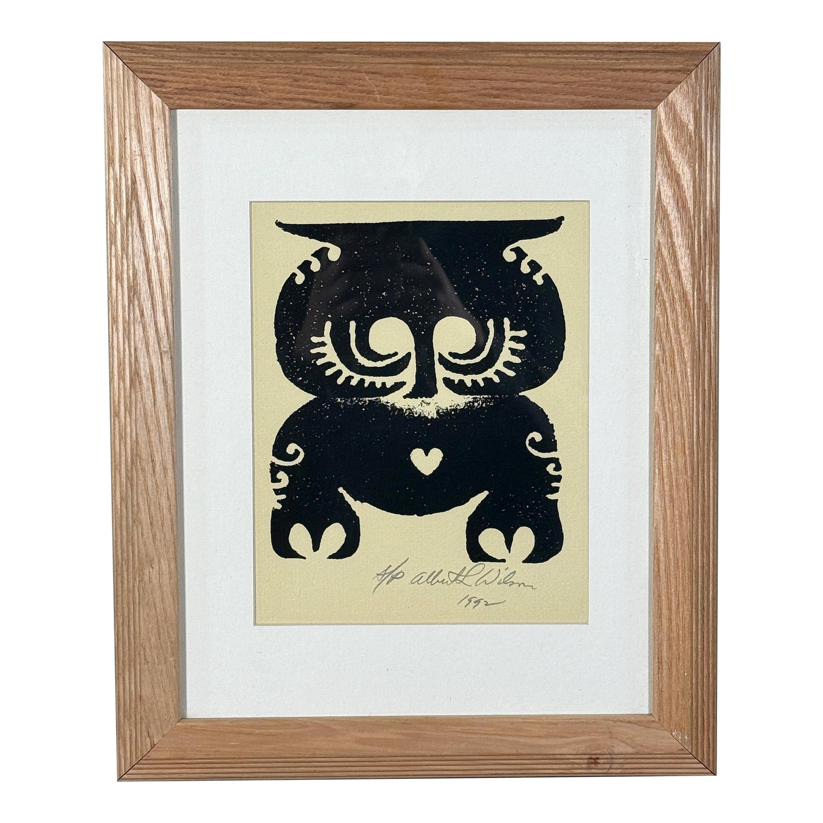 Vintage Albert Leon Wilson Signed Modernist Owl Print c.1972 Framed