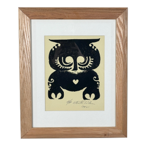 Vintage Albert Leon Wilson Signed Modernist Owl Print c.1972 Framed
