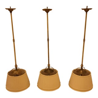 Chapman Hanging Ceiling Lights With Linen Shades - Set of 3 For Sale