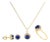 10K Yellow Gold Blue Sapphire and 3/8 Cttw Diamond Halo Jewelry Set (Earrings, Pendant & Ring) For Sale