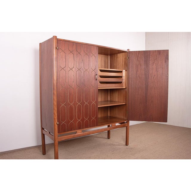Swedish Napoli Highboard in Teak, Beech and Brass by David Rosén for Nordiska Kompaniet, 1960s For Sale - Image 3 of 18