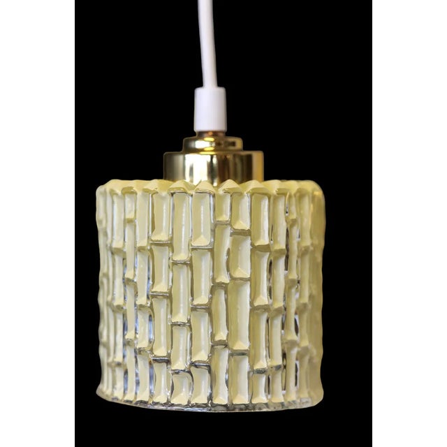 Mid-Century Modern Window Ceiling Lamp with Relief-Patterned Glass and Brass Knob, 1960s For Sale - Image 3 of 12