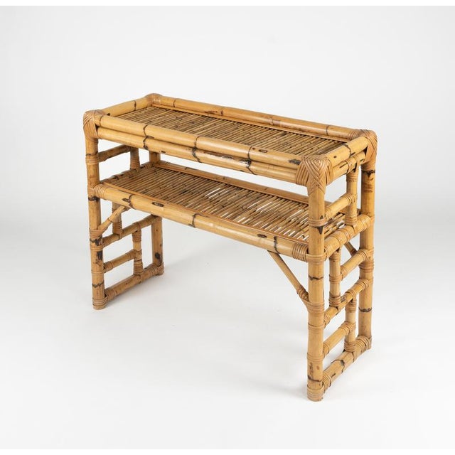 Wood Midcentury Modern Bamboo and Rattan Console Table from Vivai Del Sud, 1970s For Sale - Image 7 of 17