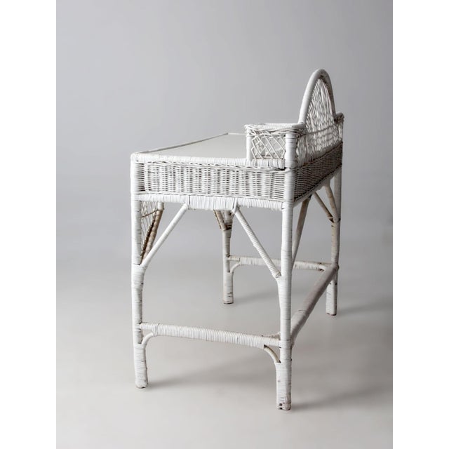 Vintage American White Wicker Desk With Drawer For Sale - Image 9 of 18
