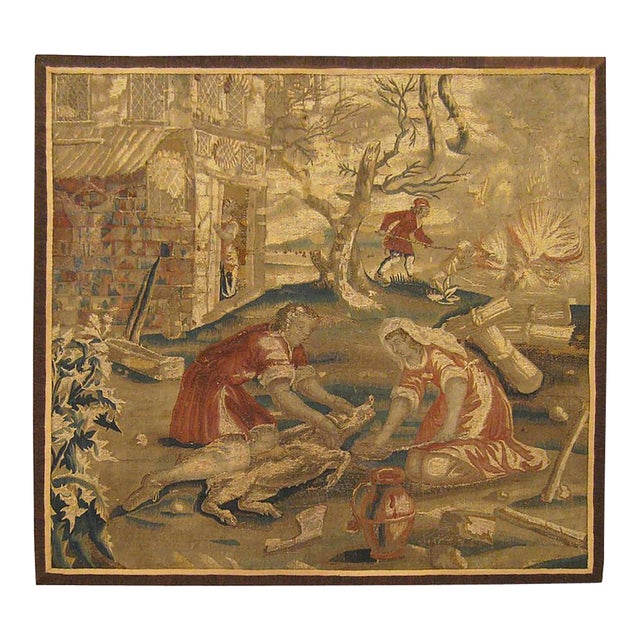 17th Century French Rustic Hunting Tapestry For Sale