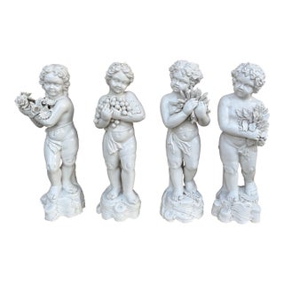 Italian White Porcelain Allegorical Four Seasons Putti, Set of Four, Mid-20th Century For Sale