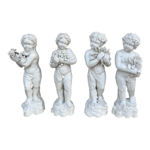 Italian White Porcelain Allegorical Four Seasons Putti, Set of Four, Mid-20th Century