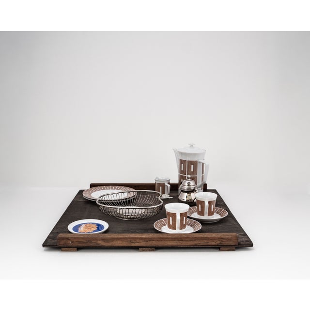 Bauhaus Mid-Century Modern Tête-À-Tête for Two on Wooden Tray by Victoria La Couronne for Fürstenberg, 1960s, Set of 14 For Sale - Image 3 of 15