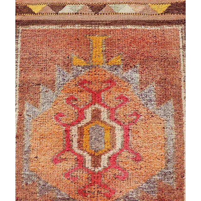Textile Vintage Turkish Runner With Large Medallion Kurdish Design in Earthy Tones 2'9 X 11'0 For Sale - Image 7 of 10