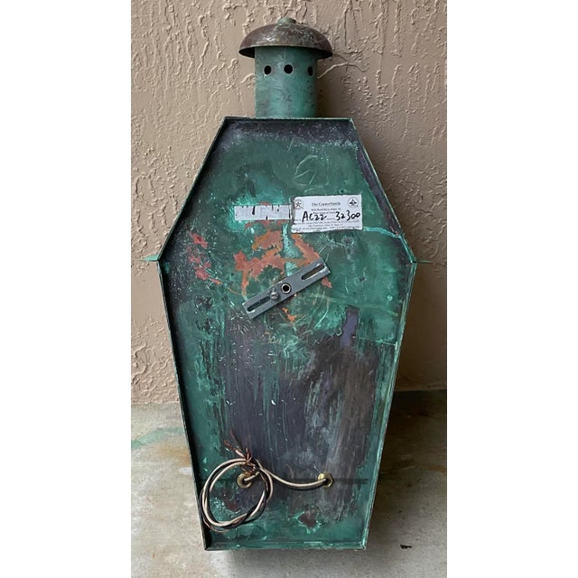 Green Single Vintage Wall Hanging Copper Lantern For Sale - Image 8 of 12