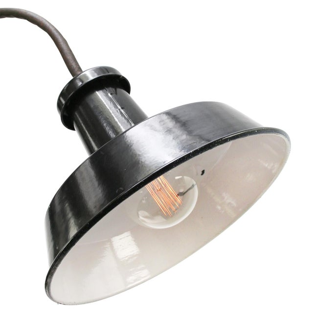 French factory wall light black enamel, white interior E27 / E26 Up to 250V (Europe/UK Standard).The wiring of this item...
